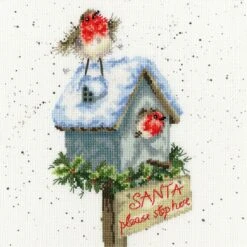 'Santa Please Stop Here' Robin Cross Stitch