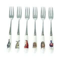 Country Animal Set Of 6 Pastry Forks