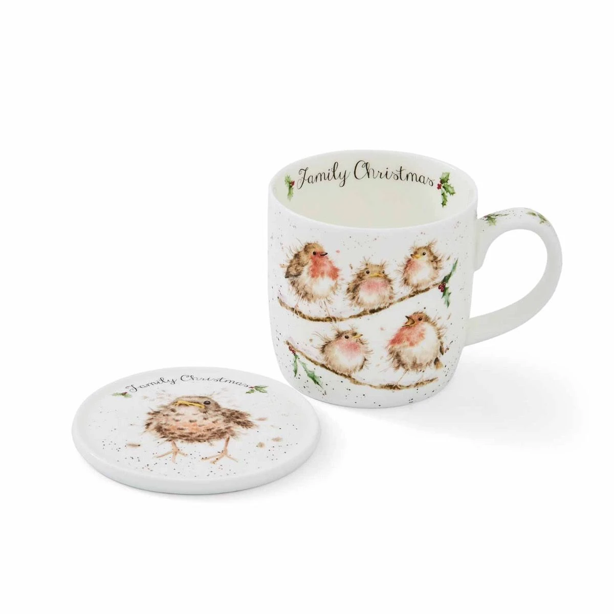 'Family Christmas' Robin Mug And Coaster Set 3 'Family Christmas' Robin Mug And Coaster Set