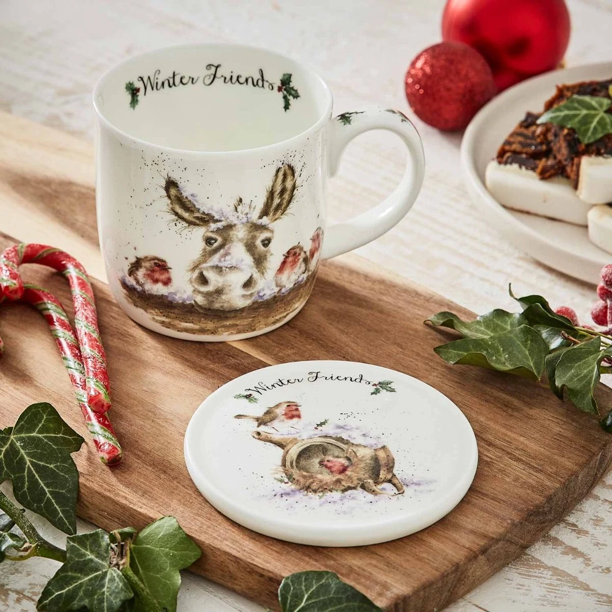 'Winter Friends' Donkey & Robin Mug And Coaster Set 5 'Winter Friends' Donkey & Robin Mug And Coaster Set - Image 3