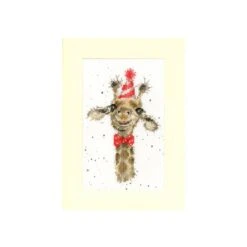 'I'm Just Here For The Cake' Giraffe Cross Stitch Card
