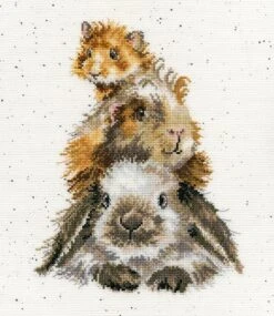 'Piggy In The Middle' Guinea Pig & Rabbit Cross Stitch