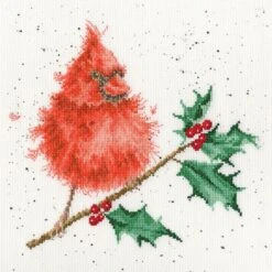 'Festive Feathers' Cardinal Bird Cross Stitch