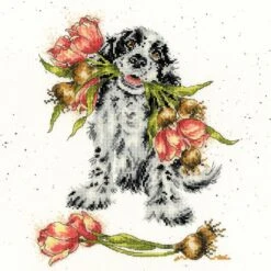 'Blooming With Love' Spaniel Cross Stitch
