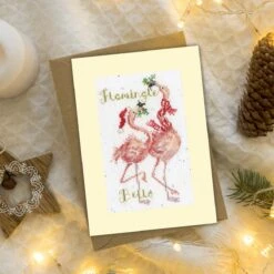 'Flamingle Bells' Flamingo Cross Stitch Card -Home Furnishing Store xmas68 a